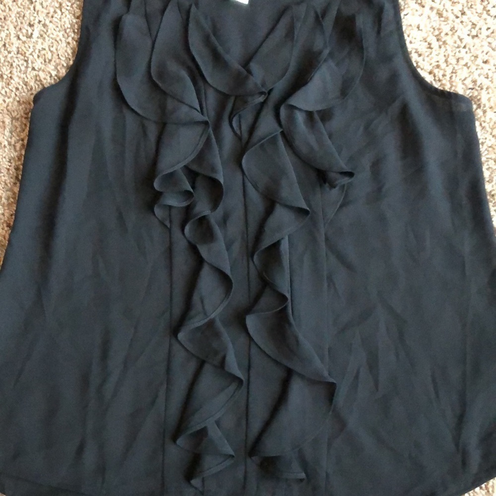 WHBM Black Ruffle-Front Shell Size 8 - Picture 4 of 10